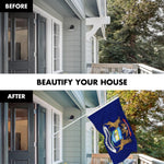 Load image into Gallery viewer, Combo Pack: 6 Feet Tangle Free Spinning Flagpole (White) Michigan MI State Flag 3x5 ft Printed 150D Brass Grommets (Flag Included) Aluminum Flag Pole