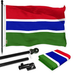 Load image into Gallery viewer, G128 Combo Pack: 6 Ft Tangle Free Aluminum Spinning Flagpole (Black) &amp; Gambia Gambian Flag  3x5 Ft LiteWeave Pro Series Printed 150D Polyester  Pole with Flag Included