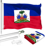Load image into Gallery viewer, G128 Combo Pack: 6 Ft Tangle Free Spinning Flagpole (Silver) &amp; Haiti Flag 3x5 Ft Printed 150D Polyester, Brass Grommets (Flag Included) Aluminum Flag Pole