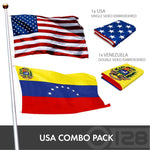Load image into Gallery viewer, G128 Combo Pack: American USA Flag ToughWeave Series 3x5 Ft Single Sided &amp; Venezuela 7 Stars Venezuelan Flag Double Sided 3x5 Ft Double ToughWeave Series  Both Embroidered Polyester, Brass Grommets