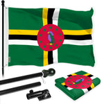 Load image into Gallery viewer, G128 Combo Pack: 6 Ft Tangle Free Aluminum Spinning Flagpole (Black) &amp; Dominica Dominican Flag 3x5 Ft, LiteWeave Pro Series Printed 150D Polyester  Pole with Flag Included
