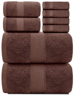 Load image into Gallery viewer, Luxury Brown Bath Towel 8 Piece Set Combed Cotton Hotel Quality Brown Towels Set