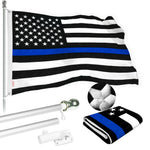 Load image into Gallery viewer, G128  6 Feet Tangle Free Spinning Flagpole (Silver) Thin Blue Line Flag Brass Grommets Spun Polyester 3x5 ft (Flag Included) Aluminum Flag Pole