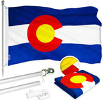 Load image into Gallery viewer, G128  6 Feet Tangle Free Spinning Flagpole (Silver) Colorado Flag Brass Grommets Embroidered 3x5 ft (Flag Included) Aluminum Flag Pole
