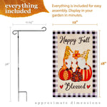 Load image into Gallery viewer, G128 Combo Pack: Garden Flag Stand Black 36 in x 16 in &amp; Garden Flag Fall Decoration Happy Fall Blessed Two Gnomes Sitting on Pumpkins 12x18 DoubleSided Blockout Fabric