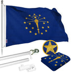 Load image into Gallery viewer, G128 Combo Pack: 5 Ft Tangle Free Spinning Flagpole (Silver) &amp; Indiana Flag 2x3 Ft Embroidered 220GSM Spun Polyester, Brass Grommets (Flag Included) Aluminum Flag Pole