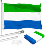 Load image into Gallery viewer, G128 Combo Pack: 6 Ft Tangle Free Aluminum Spinning Flagpole (Silver) &amp; Sierra Leone Sierra Leonean Flag  3x5 Ft LiteWeave Pro Series Printed 150D Polyester  Pole with Flag Included