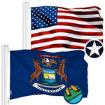 Load image into Gallery viewer, G128 Combo Pack: American USA Flag 3x5 Ft &amp; Michigan MI State Flag 3x5 Ft  Both ToughWeave Series Embroidered 300D Polyester, Embroidered Design, Indoor/Outdoor, Brass Grommets
