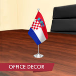 Load image into Gallery viewer, G128 Croatia Croatian Deluxe Desk Flag Set  8.5x5.5 In  Printed 300D Polyester, with Silver Dome and Base, 15 Metal Pole, Decorations For Office, Home and Festival Events Celebration