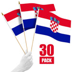 Load image into Gallery viewer, G128 30 Pack Handheld Croatia Croatian Stick Flags  12x18 In  Printed 150D Polyester, Country Flag, Solid Wooden Stick, Spear Gold Tip