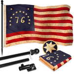 Load image into Gallery viewer, G128 Combo Pack: 6 Ft Tangle Free Aluminum Spinning Flagpole (Black) &amp; Bennington 76 TeaStained Flag 3x5 Ft, ToughWeave Pro Series Embroidered 420D Polyester  Pole with Flag Included