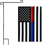 Load image into Gallery viewer, Combo Pack: Garden Flag Stand Black 36x16 Inch &amp; Garden Flag Thin Blue and Red Line 12x18 Inch