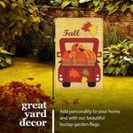 Load image into Gallery viewer, G128 Combo Pack: Garden Flag Stand Black 36 in x 16 in &amp; Garden Flag Fall Decoration Pumpkins in Truck Bed 12x18 DoubleSided Burlap Fabric