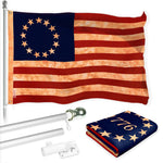 Load image into Gallery viewer, G128 Combo Pack: 6 Ft Tangle Free Aluminum Spinning Flagpole (Silver) &amp; Betsy Ross TeaStained Flag 3x5 Ft, LiteWeave Pro Series Printed 300D Polyester  Pole with Flag Included