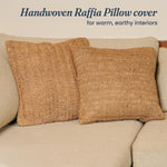 Load image into Gallery viewer, Raffia Hand Knitted Pillow Cover 18x18 inch Boho Decorative Cushion Cover for Couch Sofa or Bed Rustic Natural Throw Pillow Case 1pc