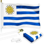 Load image into Gallery viewer, G128 Combo Pack: 6 Feet Tangle Free Spinning Flagpole (White) Uruguay Uruguay Flag 3x5 ft Printed 150D Brass Grommets (Flag Included) Aluminum Flag Pole