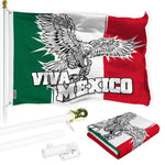 Load image into Gallery viewer, G128 Combo Pack: 6 Ft Tangle Free Spinning Flagpole (White) &amp; Mexico Viva Mexico Flag 3x5 Ft Printed 150D Polyester, Brass Grommets (Flag Included) Aluminum Flag Pole