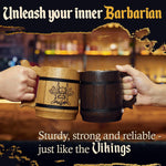 Load image into Gallery viewer, Viking Beer Mug Tankard Norse Cup for Men Stainless Steel Mug 20 oz Oak Wood