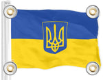 Load image into Gallery viewer, G128 Combo Pack: American USA Flag 3x5 Ft &amp; Ukraine Ukrainian Coat of Arms Flag 3x5 Ft  Both LiteWeave Pro Series Printed 150D Polyester, 4 Corner Brass Grommets, Perfect For Balcony/Wall