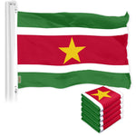 Load image into Gallery viewer, G128 5 Pack: Suriname Surinamese Flag  3x5 Ft  LiteWeave Pro Series Printed 150D Polyester  Country Flag, Indoor/Outdoor, Vibrant Colors, Brass Grommets, Thicker and More Durable Than 100D 75D Poly