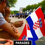 Load image into Gallery viewer, G128 12 Pack Handheld Croatia Croatian Stick Flags  12x18 In  Printed 150D Polyester, Country Flag, Solid Wooden Stick, Spear Gold Tip