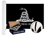 Load image into Gallery viewer, G128 Gadsden Don't Tread On Me Black/White Flag  3x5 Ft  Double ToughWeave Series Double Sided Embroidered 210D Polyester  Historical Flag, Embroidered Design, Brass Grommets, Heavy Duty, 2ply