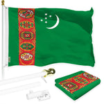 Load image into Gallery viewer, G128 Combo Pack: 6 Ft Tangle Free Spinning Flagpole (White) &amp; Turkmenistan Flag 3x5 Ft Printed 150D Polyester, Brass Grommets (Flag Included) Aluminum Flag Pole