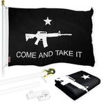 Load image into Gallery viewer, G128 Combo Pack: Flag Pole 6 FT White Tangle Free &amp; Come and Take It Rifle Black Flag 3x5 FT Brass Grommets Printed Polyester (Flag Included) Aluminum Flag Pole