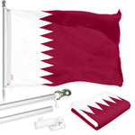 Load image into Gallery viewer, G128 Combo Pack: 6 Ft Tangle Free Spinning Flagpole (Silver) &amp; Qatar Flag 3x5 Ft Printed 150D Polyester, Brass Grommets (Flag Included) Aluminum Flag Pole