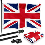 Load image into Gallery viewer, G128 Combo Pack: 6 Feet Tangle Free Spinning Flagpole (Black) UK United Kingdom Flag 3x5 ft Printed 150D Brass Grommets (Flag Included) Aluminum Flag Pole