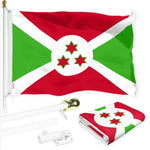 Load image into Gallery viewer, G128 Combo Pack: 6 Ft Tangle Free Aluminum Spinning Flagpole (White) &amp; Burundi Umurundi Flag 3x5 Ft, LiteWeave Pro Series Printed 150D Polyester  Pole with Flag Included
