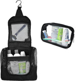 Load image into Gallery viewer, The Fine Living Co. Portable Hanging Shower Caddy Organizer Bag (Free Toiletries Case Metal Hook) Quick Dry Mesh Shower Caddy Tote Bag Pouch For Bathroom College Dorm Camp Gym Camping 10”x4”x8”(Black)