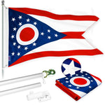 Load image into Gallery viewer, G128  6 Feet Tangle Free Spinning Flagpole (Silver) Ohio Flag Brass Grommets Embroidered 3x5 ft (Flag Included) Aluminum Flag Pole
