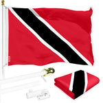 Load image into Gallery viewer, G128 Combo Pack: 6 Ft Tangle Free Aluminum Spinning Flagpole (White) &amp; Trinidad and Tobago Flag 3x5 Ft, LiteWeave Pro Series Printed 150D Polyester  Pole with Flag Included