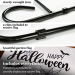 Load image into Gallery viewer, G128 Combo Pack: Garden Flag Stand Black 36 in x 16 in &amp; Garden Flag Happy Halloween Decoration Three Gnomes Spider Web 12x18 DoubleSided Burlap Fabric