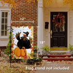 Load image into Gallery viewer, G128  Home Decorative Thanksgiving Garden Flag, Joyful Pilgrim Turkey with Pumpkin and Maple Leaves Decorations,   12x18 Inch  Printed 150D Polyester  Rustic Holiday Seasonal Outdoor Flag