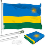 Load image into Gallery viewer, G128 Combo Pack: 6 Ft Tangle Free Aluminum Spinning Flagpole (Silver) &amp; Rwanda Rwandan Flag 3x5 Ft, LiteWeave Pro Series Printed 150D Polyester  Pole with Flag Included
