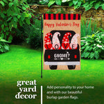 Load image into Gallery viewer, G128 Combo Pack: Garden Flag Stand Black 36 in x 16 in &amp; Garden Flag Happy Valentine's Day Decoration Love Four Gnomes in Truck 12x18 DoubleSided Burlap Fabric