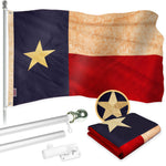 Load image into Gallery viewer, G128 Combo Pack: 6 Ft Tangle Free Aluminum Spinning Flagpole (Silver) &amp; Texas TeaStained Flag 3x5 Ft, ToughWeave Pro Series Embroidered 420D Polyester  Pole with Flag Included