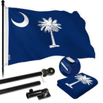 Load image into Gallery viewer, G128 Combo Pack: 6 Ft Tangle Free Spinning Flagpole (Black) &amp; South Carolina Flag 3x5 Ft Embroidered 220GSM Spun Polyester, Brass Grommets (Flag Included) Aluminum Flag Pole