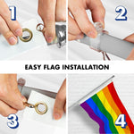 Load image into Gallery viewer, G128 Combo Pack: 6 Ft Tangle Free Aluminum Spinning Flagpole (Silver) &amp; LGBT Rainbow Pride Flag 3x5 Ft, LiteWeave Pro Series Printed 150D Polyester  Pole with Flag Included