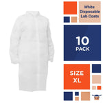 Load image into Gallery viewer, Disposable Lab Coats for Adults X Large 42 inch White Polypropylene Medical PPE Disposable Clothing 10 Pack Waterproof Lab Coats Disposable with Elastic Wrists Folded Collar Front Snaps