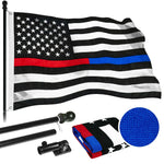 Load image into Gallery viewer, G128  6 Feet Tangle Free Spinning Flagpole (Black) Thin Blue&amp;Red Line Flag Brass Grommets Spun Polyester 3x5 ft (Flag Included) Aluminum Flag Pole