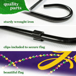 Load image into Gallery viewer, Combo Pack Garden Flag Stand Black 36x16 in and Garden Flag 12x18 in Mardi Gras