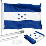 Load image into Gallery viewer, G128 Combo Pack: 6 Ft Tangle Free Spinning Flagpole (Silver) &amp; Honduras Flag 3x5 Ft Printed 150D Polyester, Brass Grommets (Flag Included) Aluminum Flag Pole