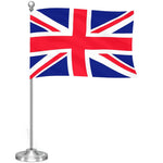 Load image into Gallery viewer, G128 United Kingdom UK Deluxe Desk Flag Set  8.5x5.5 In  Printed 300D Polyester, with Silver Dome and Base, 15 Metal Pole, Decorations For Office, Home and Festival Events Celebration