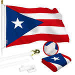 Load image into Gallery viewer, G128 Combo Pack: 5 Ft Tangle Free Spinning Flagpole (White) &amp; Puerto Rico Flag 2.5x4 Ft Embroidered 220GSM Spun Polyester, Brass Grommets (Flag Included) Aluminum Flag Pole