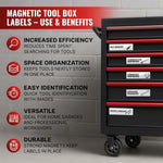 Load image into Gallery viewer, 90 Pcs Magnetic Tool Box Labels 3.5x1 inch White Magnetic Toolbox Labels for Tool Box Drawers Strong Magnet Toolbox Organizer Chest Pre Printed &amp; Blanked Emblems for Organization Toolbox Emblems
