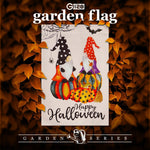 Load image into Gallery viewer, G128 Garden Flag Happy Halloween Two Witchy Gnomes 12x18 Blockout Fabric