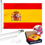 Load image into Gallery viewer, G128 Combo Pack: 6 Ft Tangle Free Aluminum Spinning Flagpole (Silver) &amp; Spain Spanish Flag 3x5 Ft, Double ToughWeave Series Double Sided Embroidered 210D Polyester  Pole with Flag Included